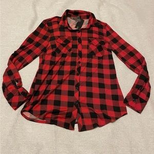 DJT Women’s Roll Up Long Sleeve Collared Button Down Plaid Shirt Medium NEW